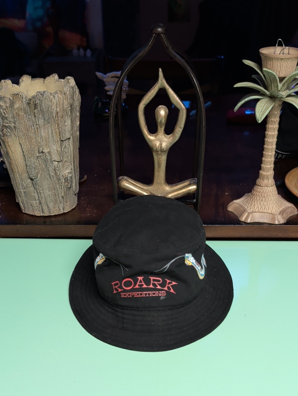 Roark Expeditions Black Bucket Hat with Snake Embroidery